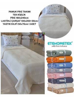 ETEHOMETEX HAVUZLU PİKE TAKIMI %100 PAMUK TEK KİŞİLİK KREM 8696474232109